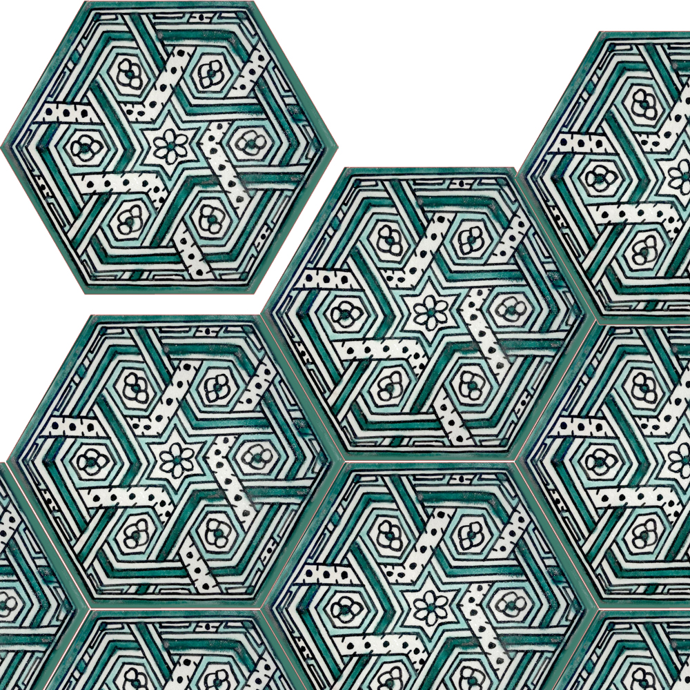 Mosaic House Moroccan tile Edith Casa 1-10-12 White Green Light Green  {hand painted handpainted 6x6} 